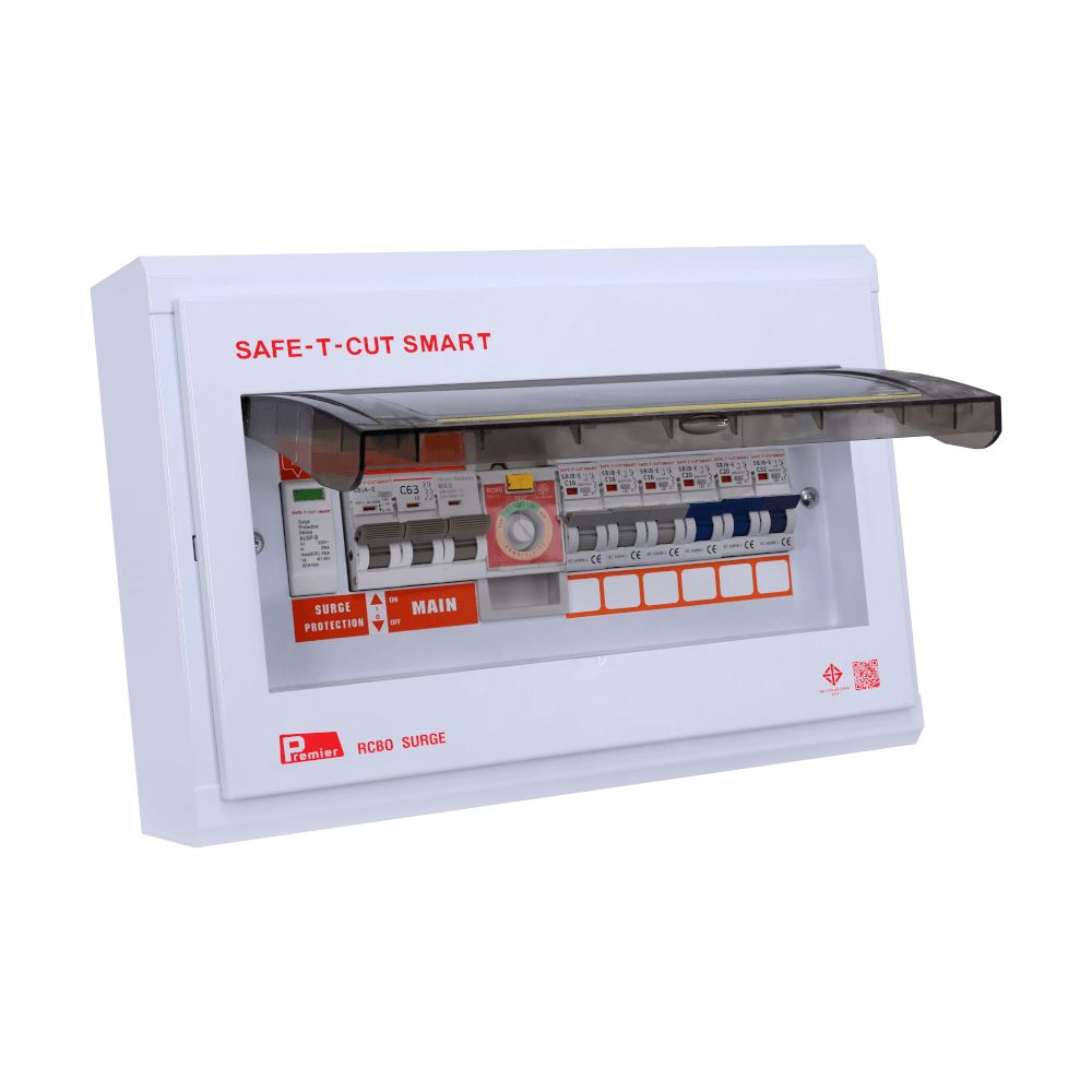 ชุดตู้คอนซูมเมอร์ 6 ช่อง เบรคเกอร์กันดูด 63 แอมป์ เซฟ-ที-คัท สมาร์ท รุ่น PREMIER SURGE